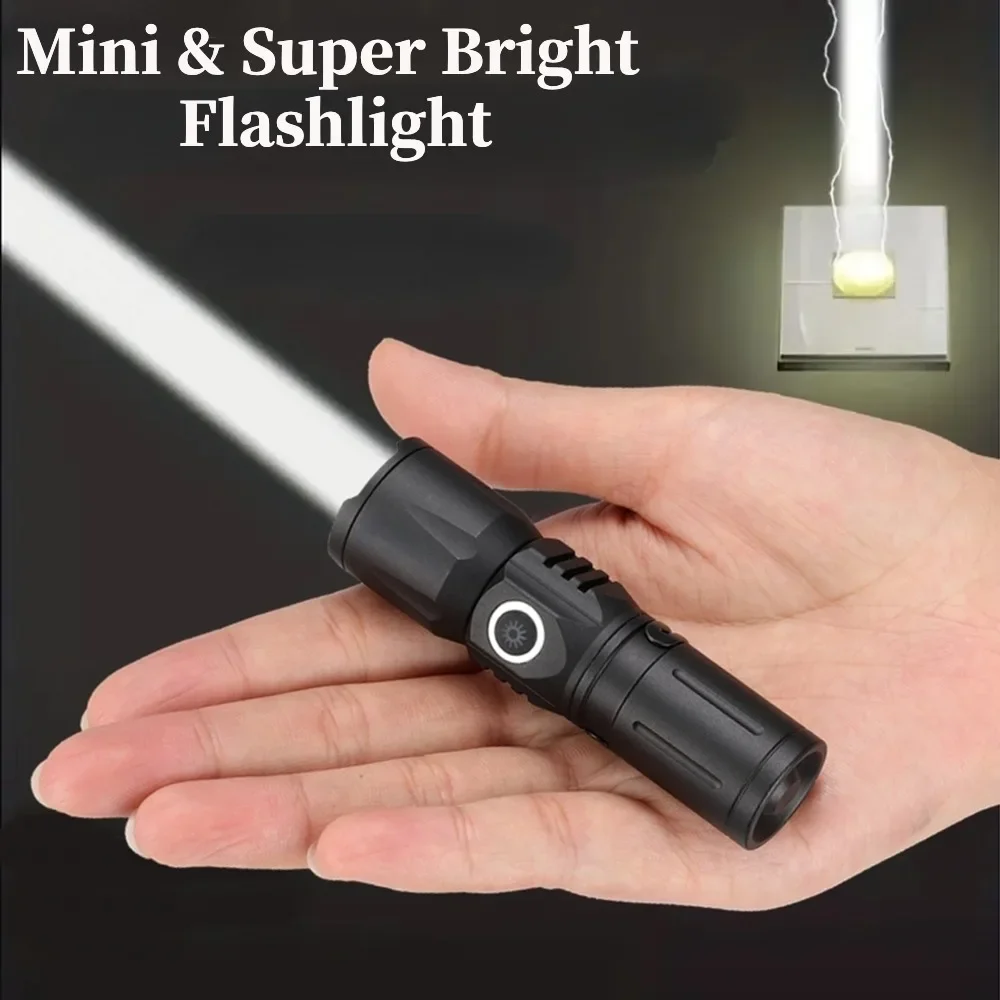 White Laser LED Flashlight Portable Mini Type C Rechargeable Outdoor Pocket Torch Lamp Waterproof Use 16340 Battery 2030