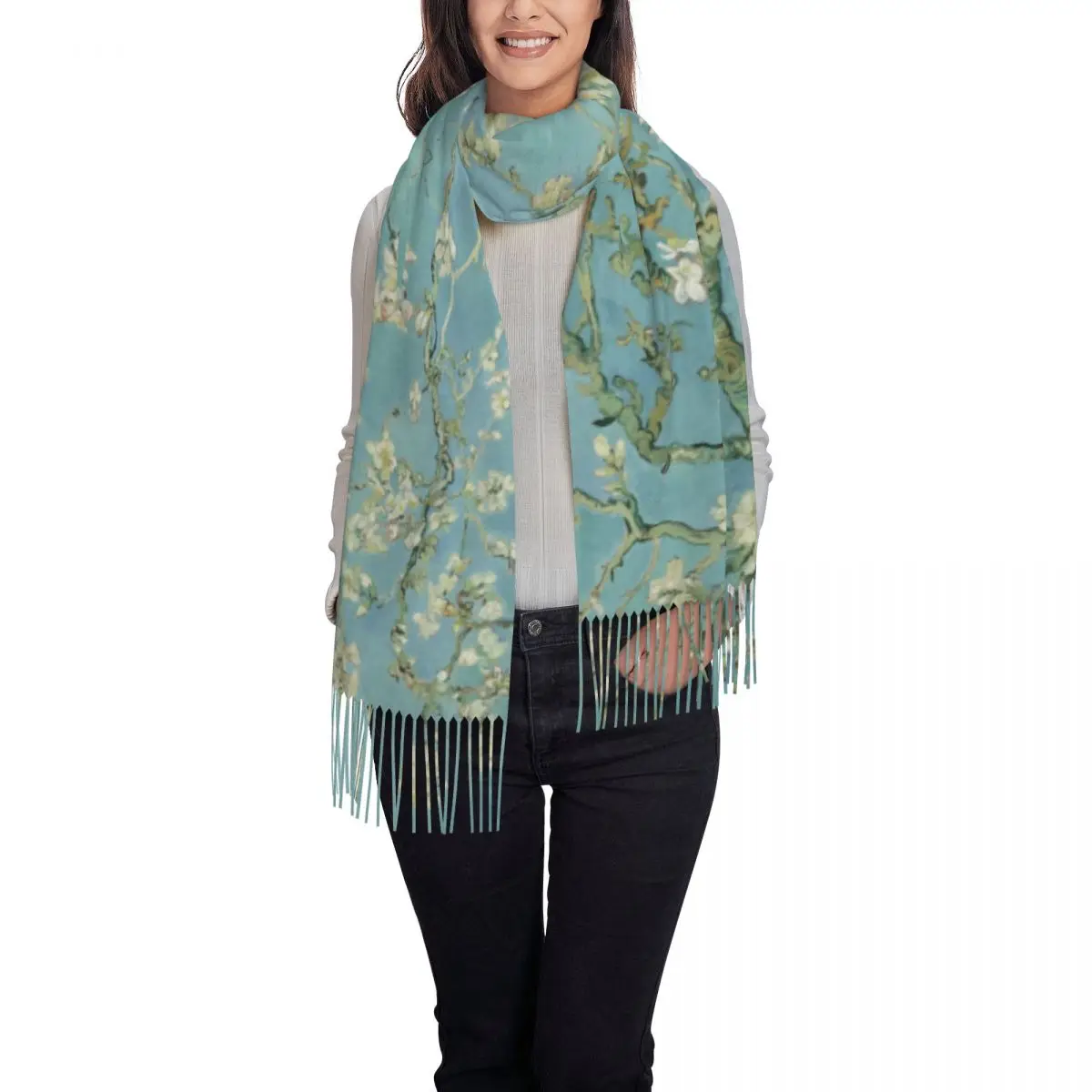 Personalized Print Almond Blossoms By Vincent Van Gogh Scarf Women Men Winter Warm Scarves Flowers Painting Shawls Wraps 2