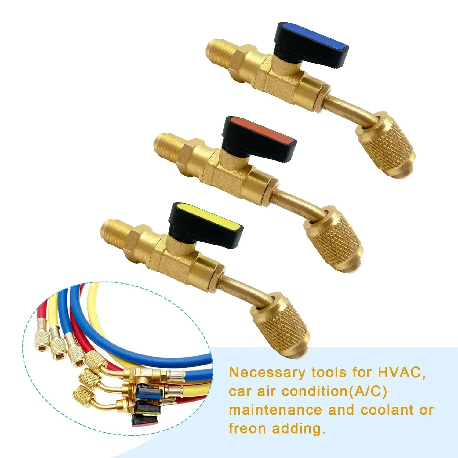Air Conditioning Refrigerant Ball Valve 1/4" SAE Straight Shut-Off Valve for R134A R410A R22 R12 Charging Hoses AC Refrigerant
