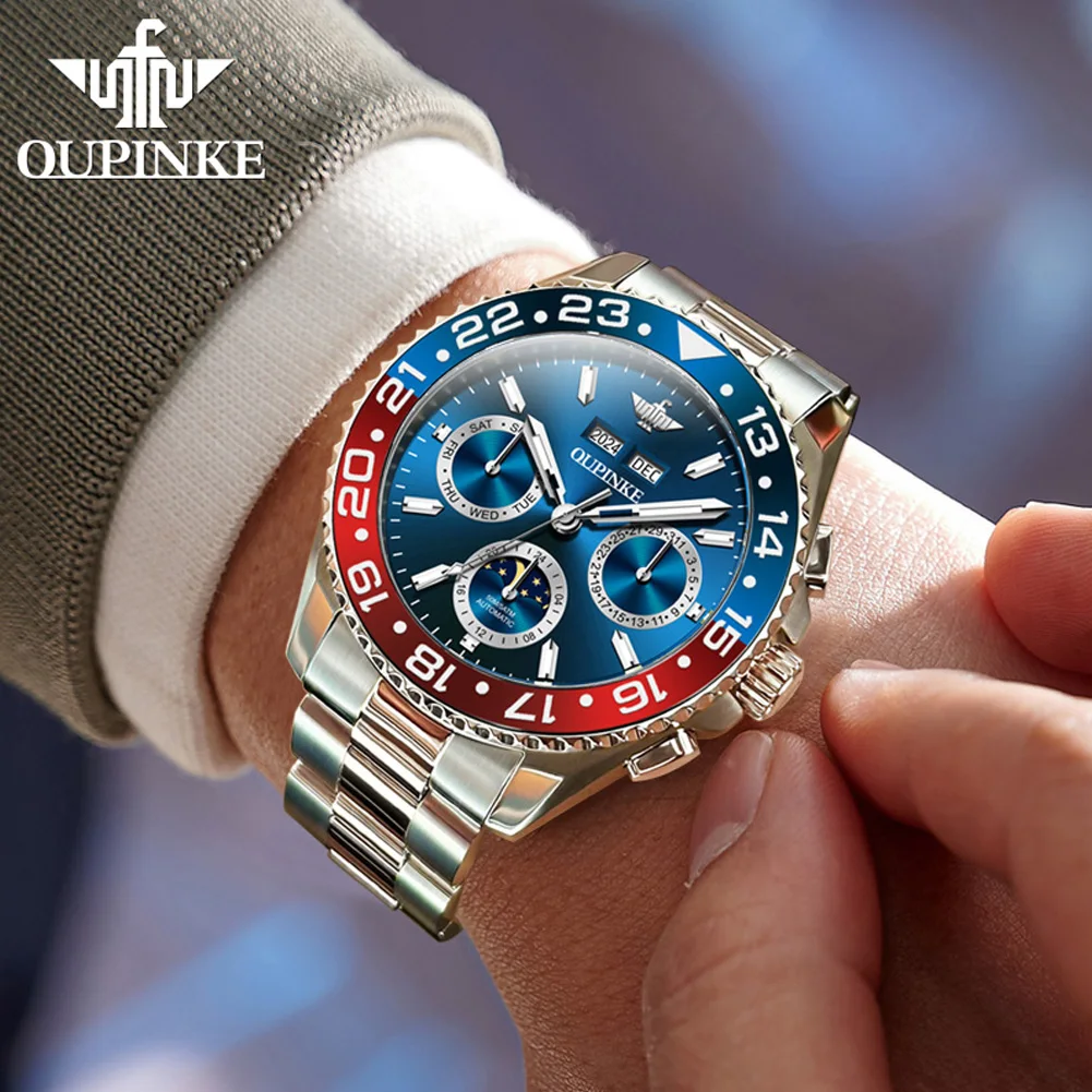 OUPINKE 3271 Automatic Mechanical Man Watch Classic Luxury Perpetual Calendar Moon Phase Waterproof Luminous Men's Dress Watches
