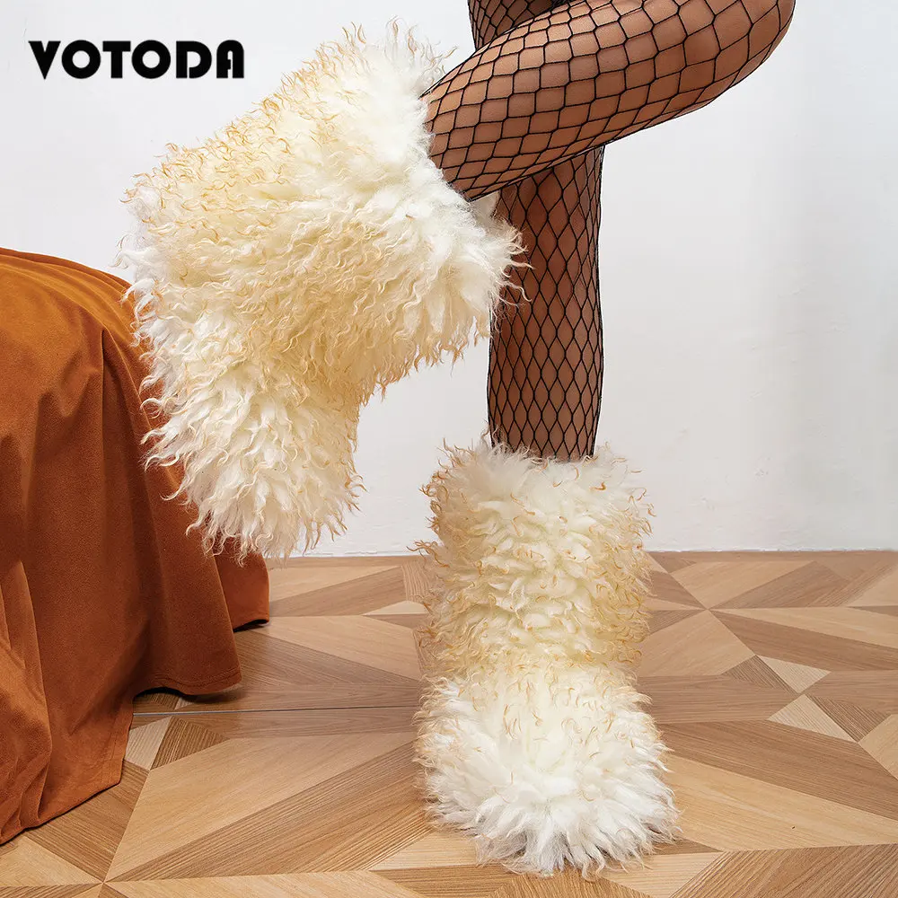 

Winter Women Snow Boots New Faux Teddy Fur Boots Fashion Mongolian Fur Warm Platform Snow Boot Y2K Girls Outdoor Pulsh Shoes