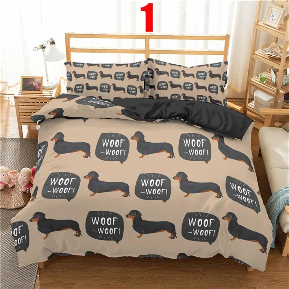 

Cute Cartoon Bedding Set 2/3pc 3d Dachshund Animal Duvet Cover Set With Pillowcase Bedclothes Luxury Home Decor For Kids Gift