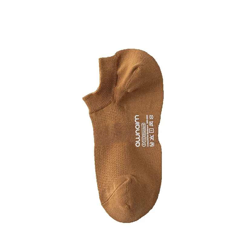 2025e Summer Thin Tube Boat Simple Solid Color Short Men's Versatile Sweat-Absorbing Breathable Mesh Cotton Socks_voghion.com