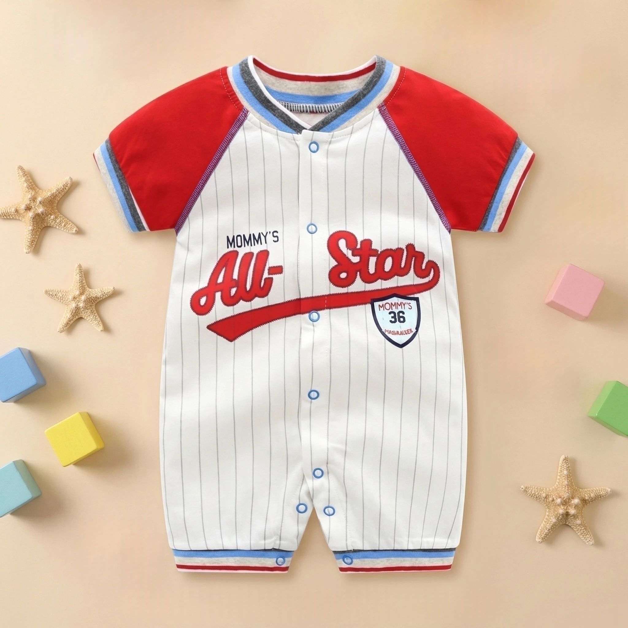 여름철 편안한  점프슈트 012개월 남아 의류 면 반팔 바디슈트 스포츠 원지 오버올