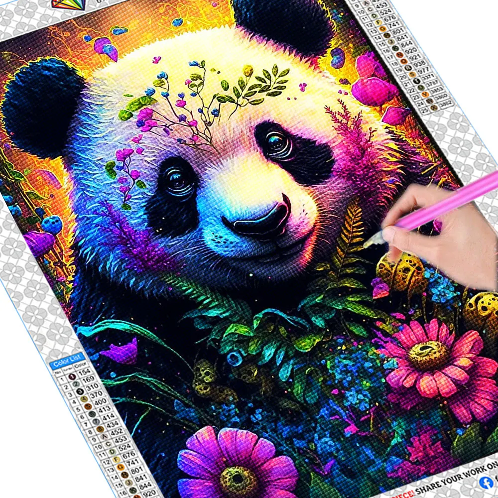 FIYO New 5D DIY Diamond Painting Flower Panda Full Square Diamond