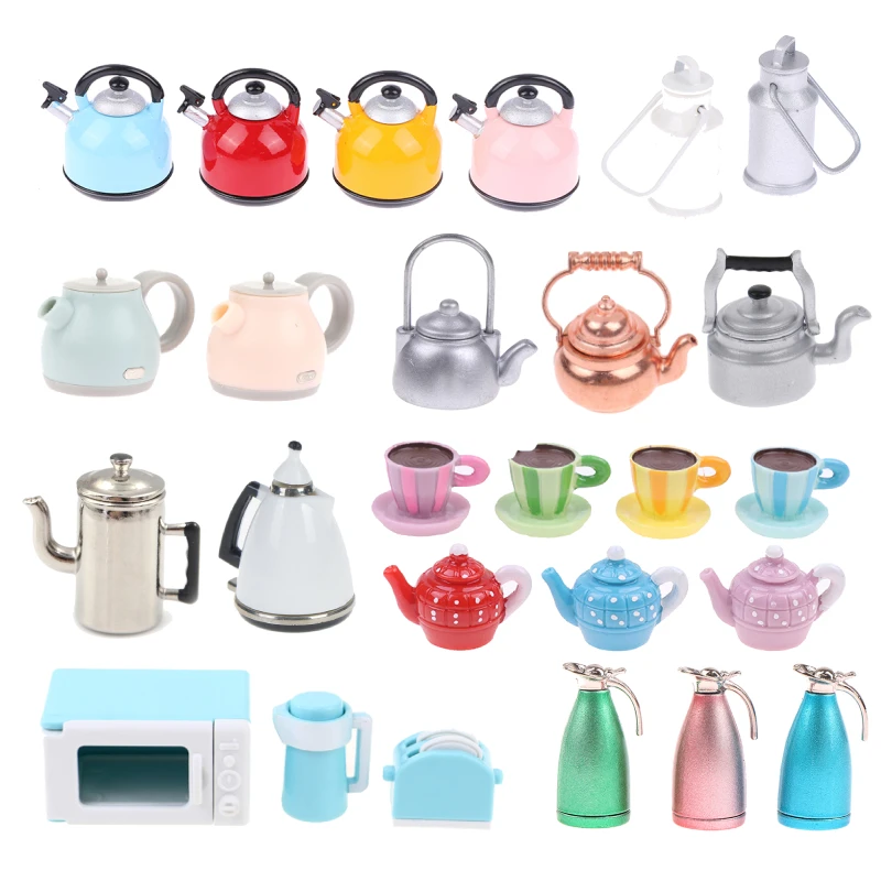 

1/12 Dollhouse Miniature Accessories Mini Alloy Kettle Simulation Teapot Model Toys for Doll House Decoration