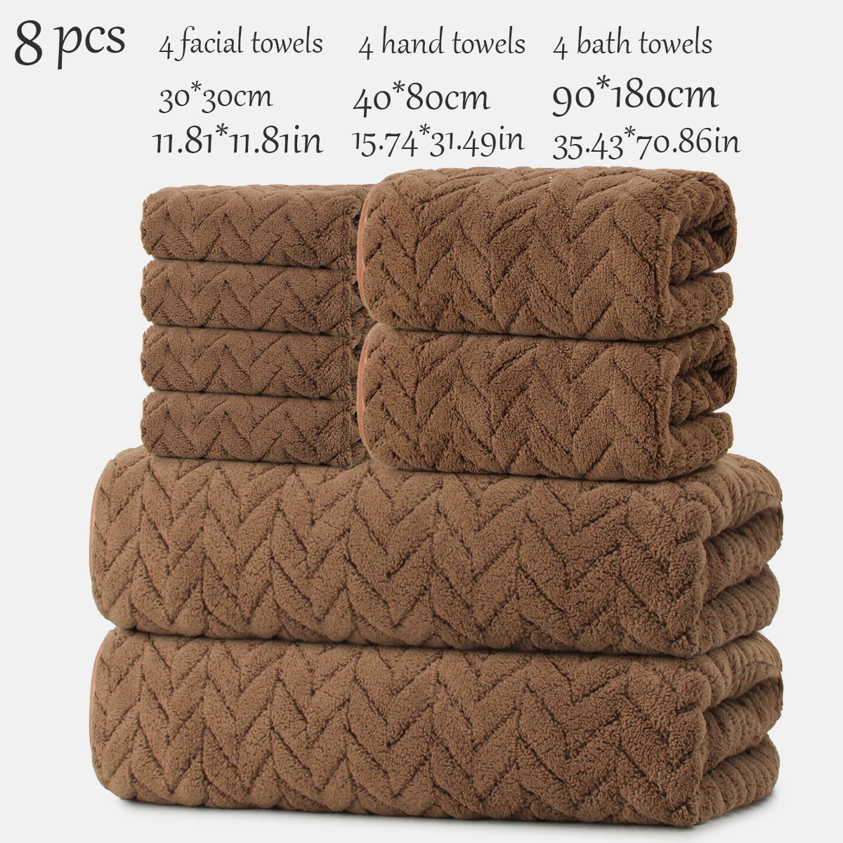 8-piece set [4 hand towels + 2 face towels + 2 bath towels] It&rsquo;s warm when you wrap it, and the size is super satisfying! Coral