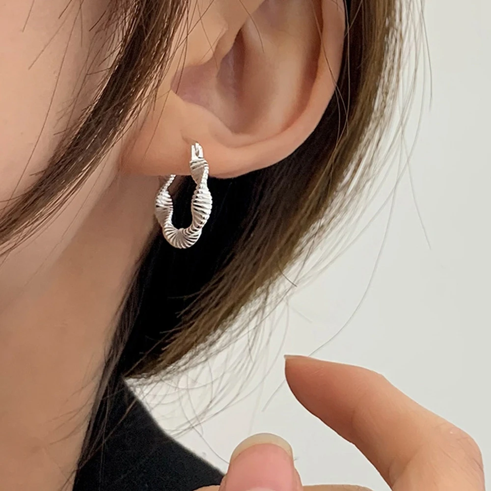 

Luxury Vintage Gold Sliver Stripe Spiral Hoop Earrings for Women Trendy Personality Daily Earrings Y2K Punk Chic Jewelry Gift