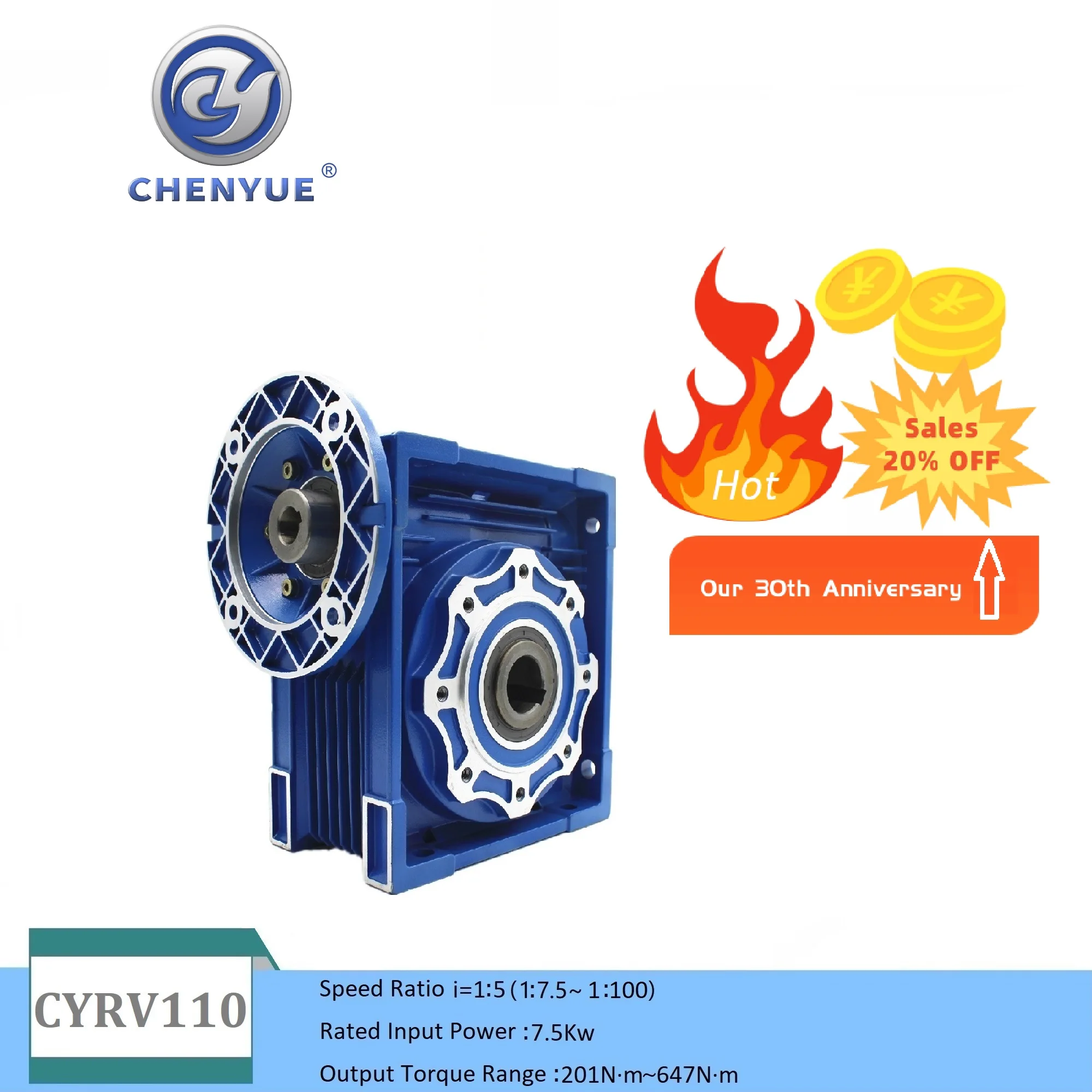 

CHENYUE Worm Gearbox Reducer NMRV110 CYRV110 Input 19/24/28/38mm Output 42mm Ratio 5:1/100:1 Manufacture Round Square Flange