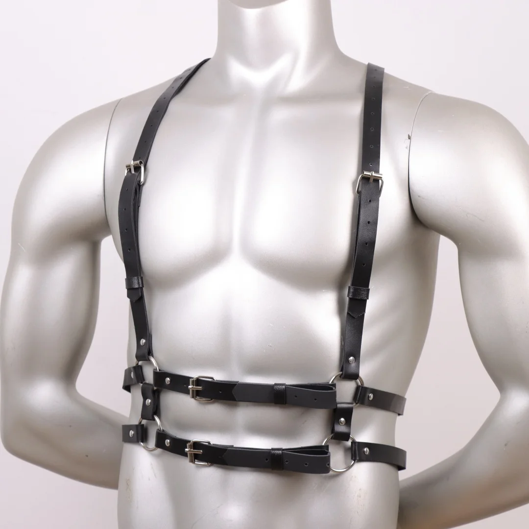 UYEE Rock Männer Frauen PU Leder Gürtel Y2K Stil Harness Strap Sexy Schulter Brust Kette mit Metall Ring für Kostüm Zubehör – Detail 13