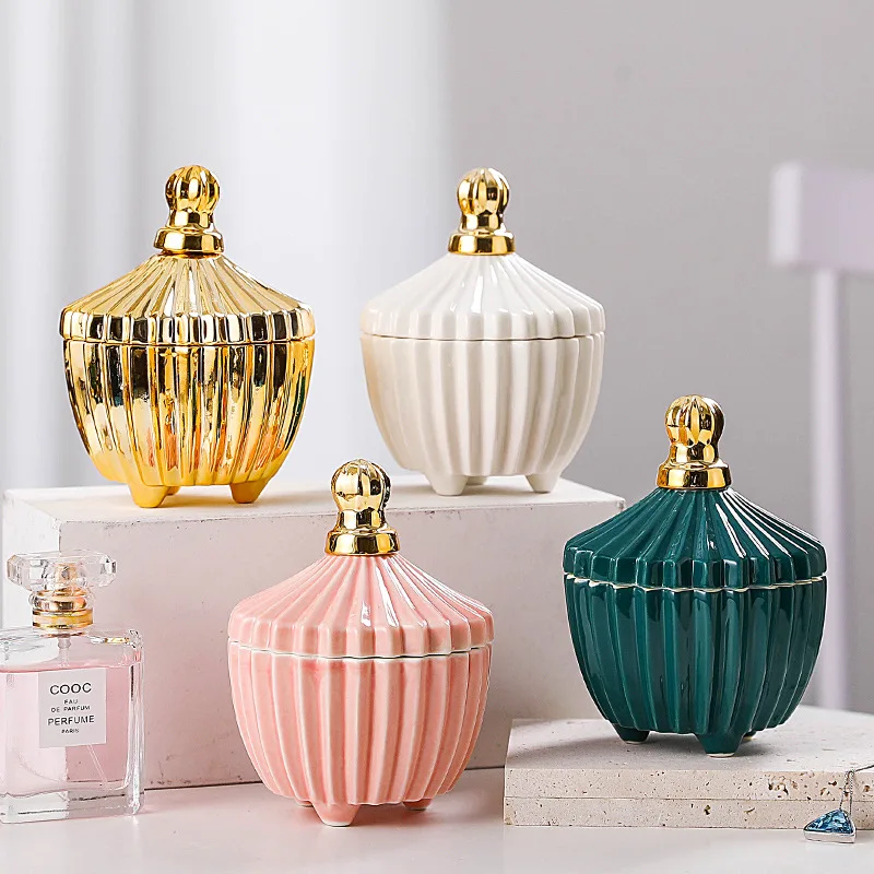 

European-style Ceramic Ornaments Sealed Storage Tank Desktop Office Dust-proof Storage Box Essence Wax Tank Desktop Decoration