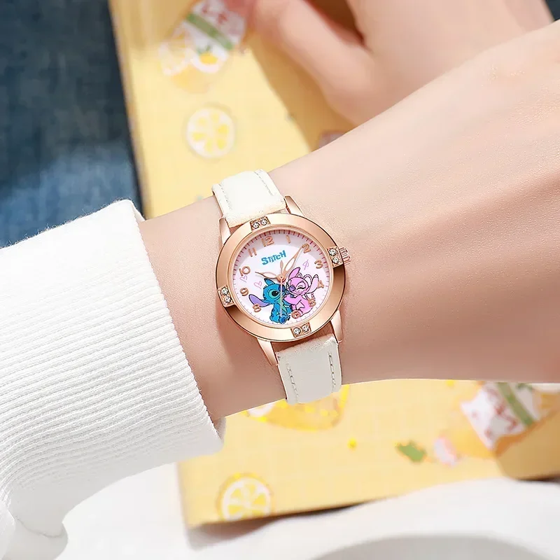Disney Children's Watches Kids Boys Girls Cute Cartoon Stitch Imitation Diamond Wristwatch Belt Student Quartz Watch Gift 3