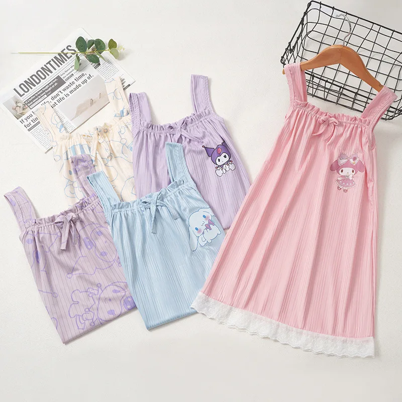 

Kawaii Sanrio Kuromi Cinnamoroll My Melody Cartoon Children Nightgowns Summer Girls Halter Nightgown Skirt Baby Homewear Pajamas