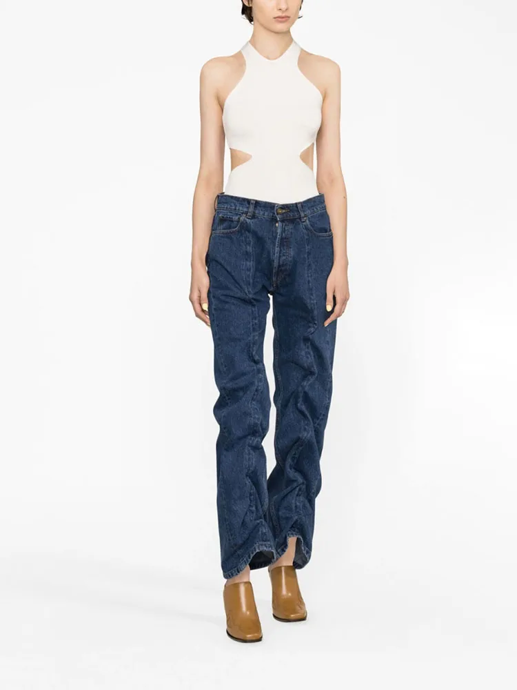 

y2k spring and summer washed pleated silhouette women's jeans2023 fashion versatile high waist cotton wide leg Woman trousers