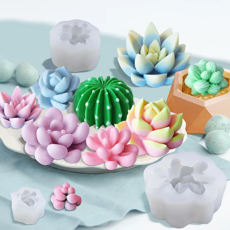 Simulation Succulent Plants Silicone Mold 3D Scented Plaster Candle Mold Soft Candy Chocolate Cake Stencil Handmade Soap Making
