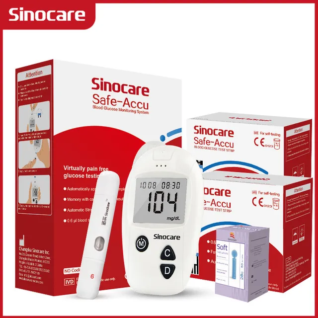 Sinocare Safe-Accu Blood Glucose Meter Glucometer Kit Diabetes Tester 50/100 Test Strips Lancets Medical Blood Sugar Meter