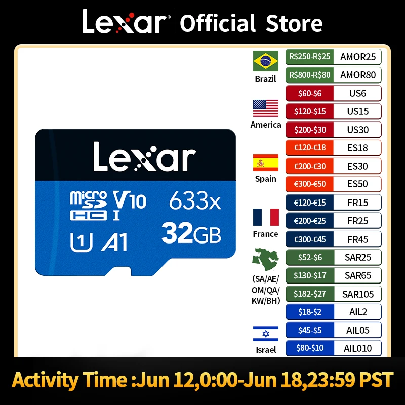 Lexar Micro SD Card Memory Card 32GB Class10 MicroSD U1 A1 V10 High Speed Flash TF Cards C10 for