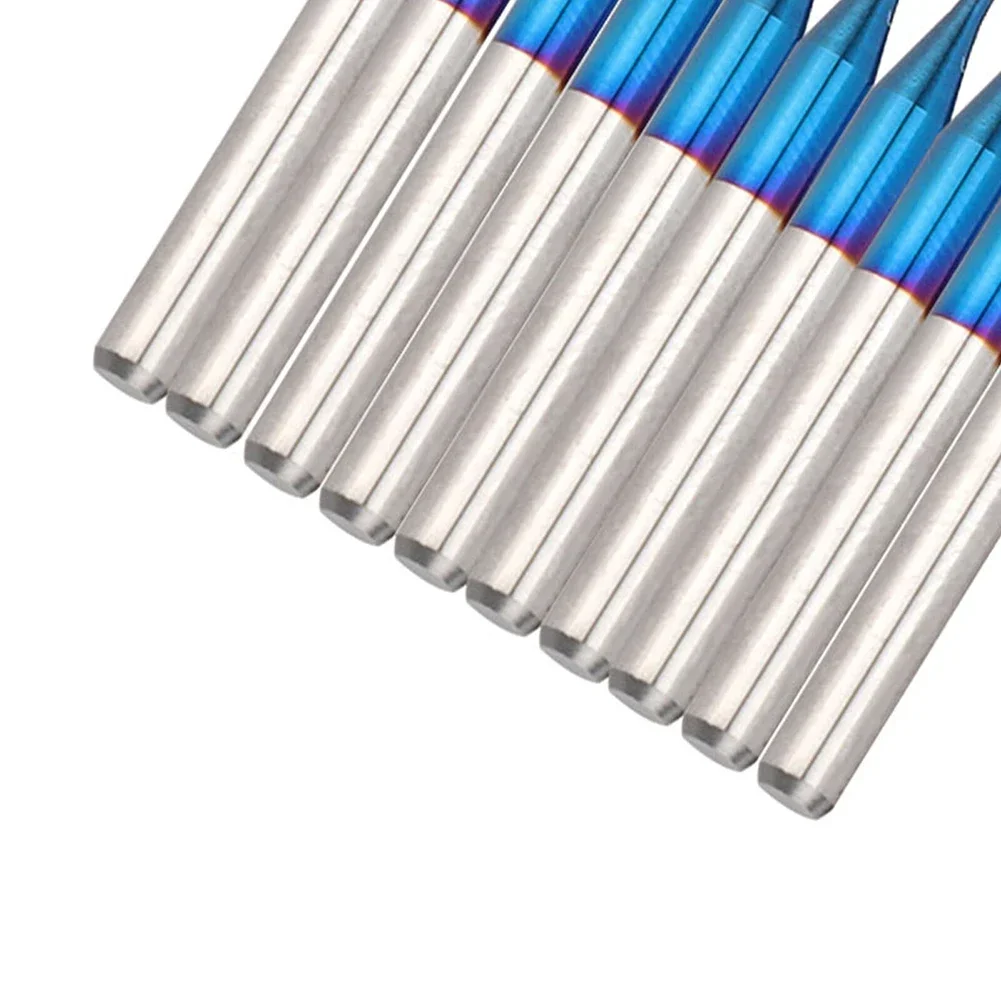 10pcs 1mm 밀링 커터 초경 엔드 밀 테이퍼 옥수수 엔드 CNC 라우터 비트 나무 금속 CNC PCB 밀링 도구