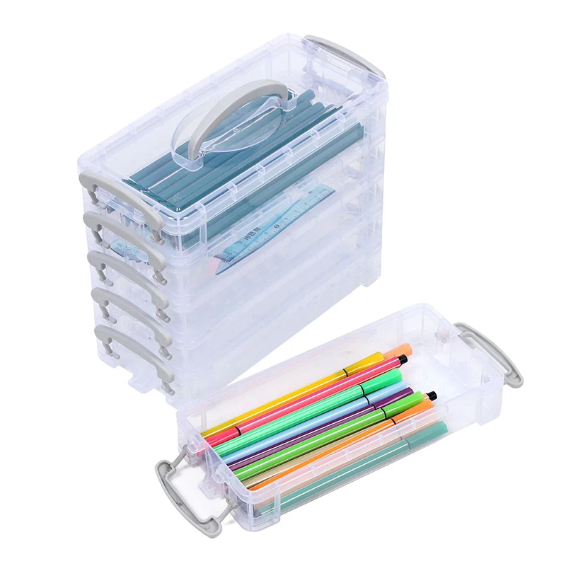 

Stationery Storage Box Kids Adults Transparent Plastic Pencil Marker Eraser Storage Box with Lid Office Storage Container