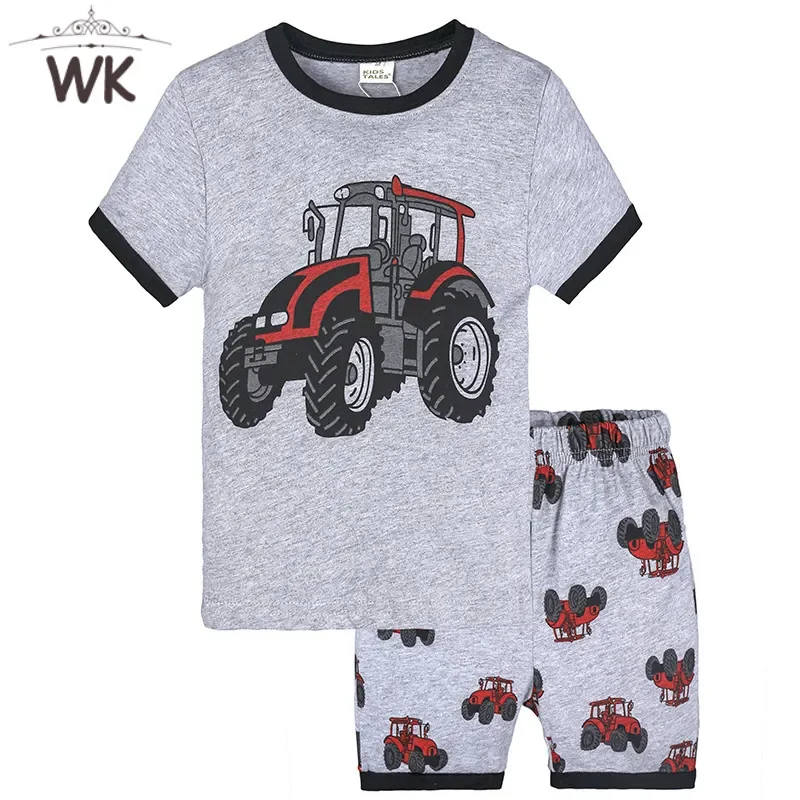 Baby Boy Girl Clothes Sets Summer Short Sleeve Tractors Cartoon Print Pajama Tracksuit Suits Costume Children Sleepwear Clothing