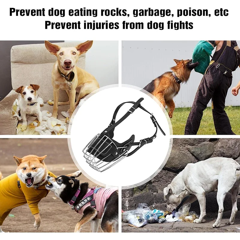Dog Mouth Leather Protection Cover Adjustable & Breathable pet Metal Muzzle Anti-Bite Humane Basket Muzzle Dog Accessories dog muzzle