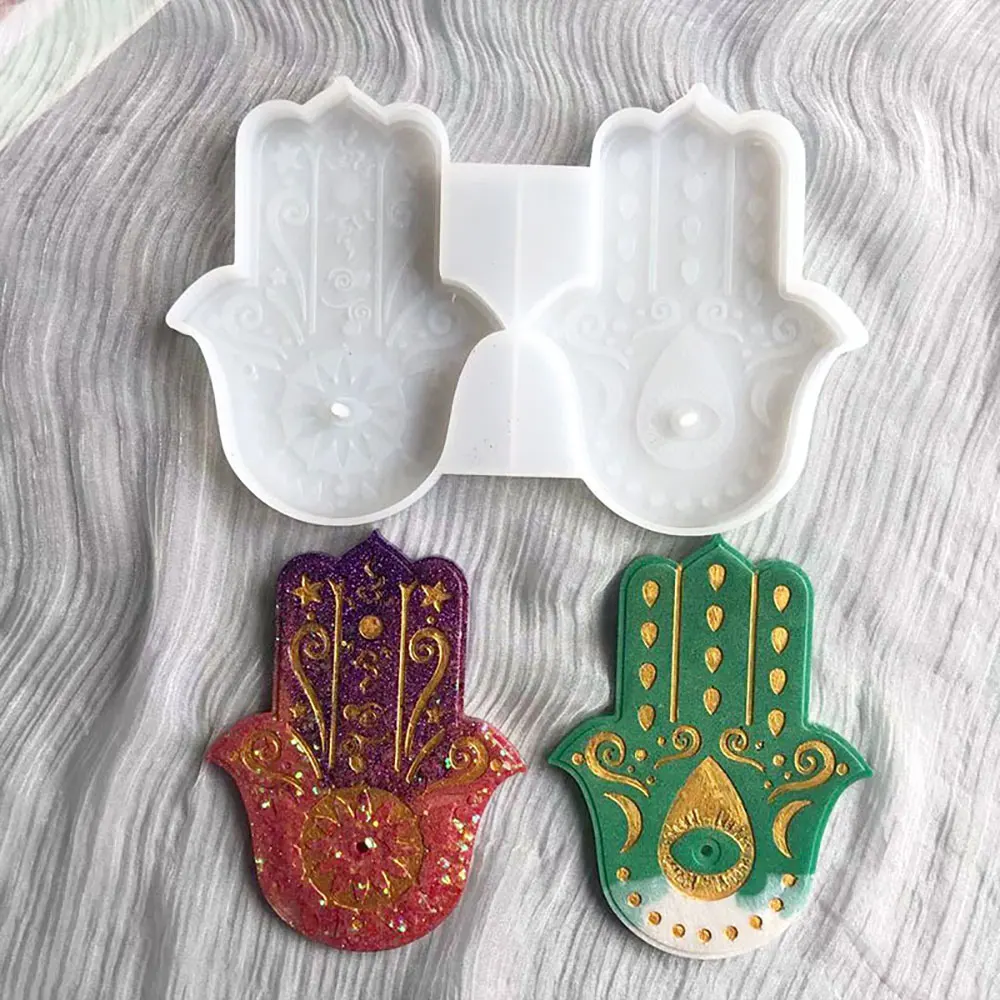 For Fun Fatima Lucky Hand Silicone Mold Hamasa Hand for Cement Incense Holder Tray Concrete Incense DIY Cement Bracket Mould silicone mold