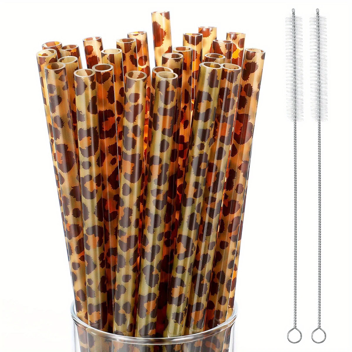 Leopard Print Reusable Straw Set with Cleaning Brush - Ideal for Parties and Gatherings