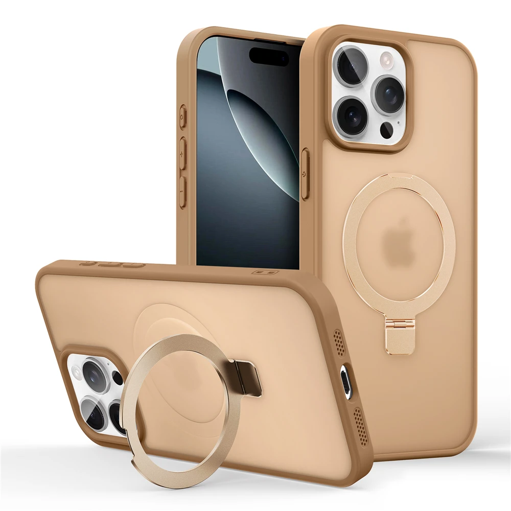 Matte Metal Ring Magnetic Phone Case with Kickstand Holder Cover