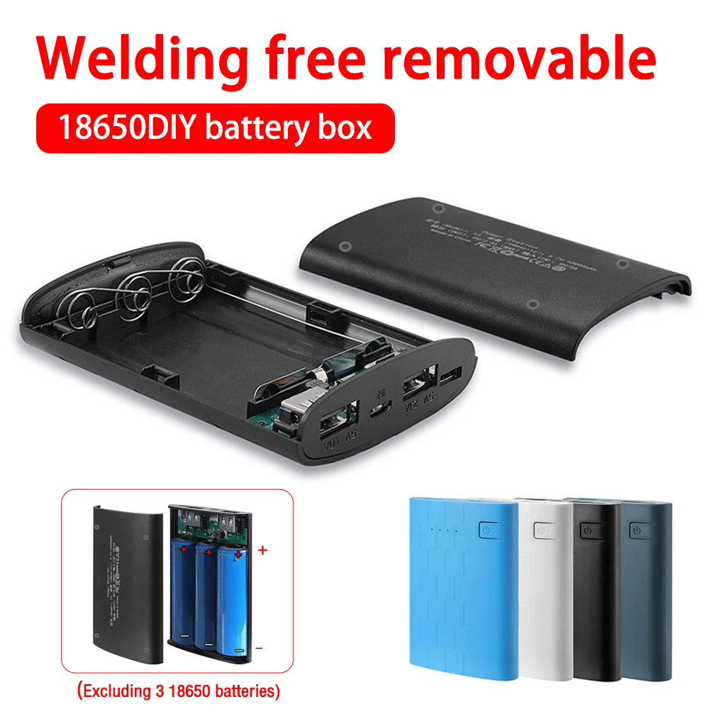 Portable Power Bank Battery Box DIY Quick USB Charging Battery Box 3 x 18650 No Welding Mobile Power Box For Charging Phones