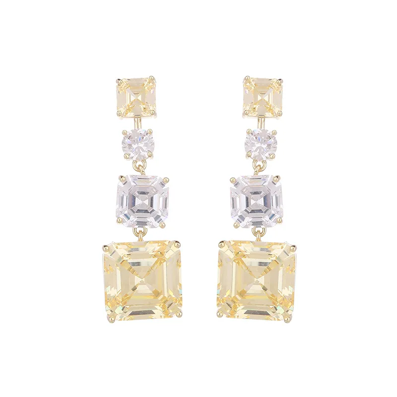 Shining Cubic Zirconia Geometric Square Dangle Earings 925 Silver Needle Romantic Wedding Party Jewelry Gold Plated Eardrop