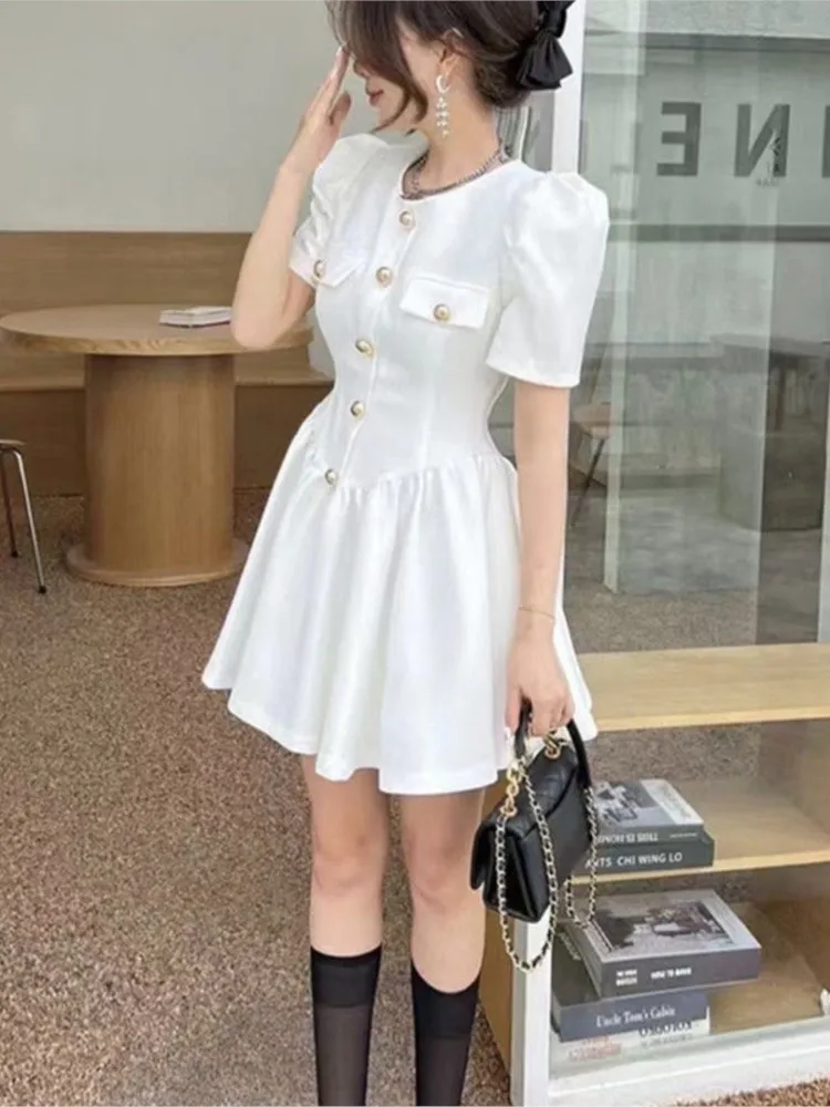 ワンピース Classic princess line puff sleeve mini one piece Women Mini Princess Dress Elegant Puff Sleeve O Neck High