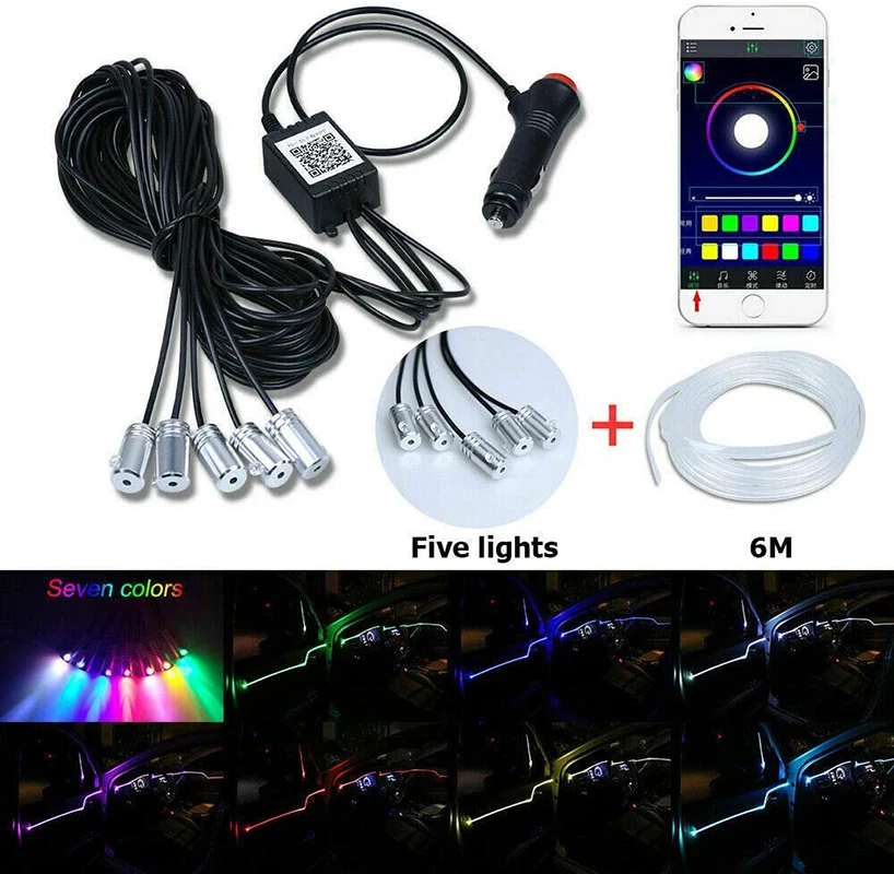 car accessories interior decorative RGB LED fiber ambient light app decorate atmosphere lights