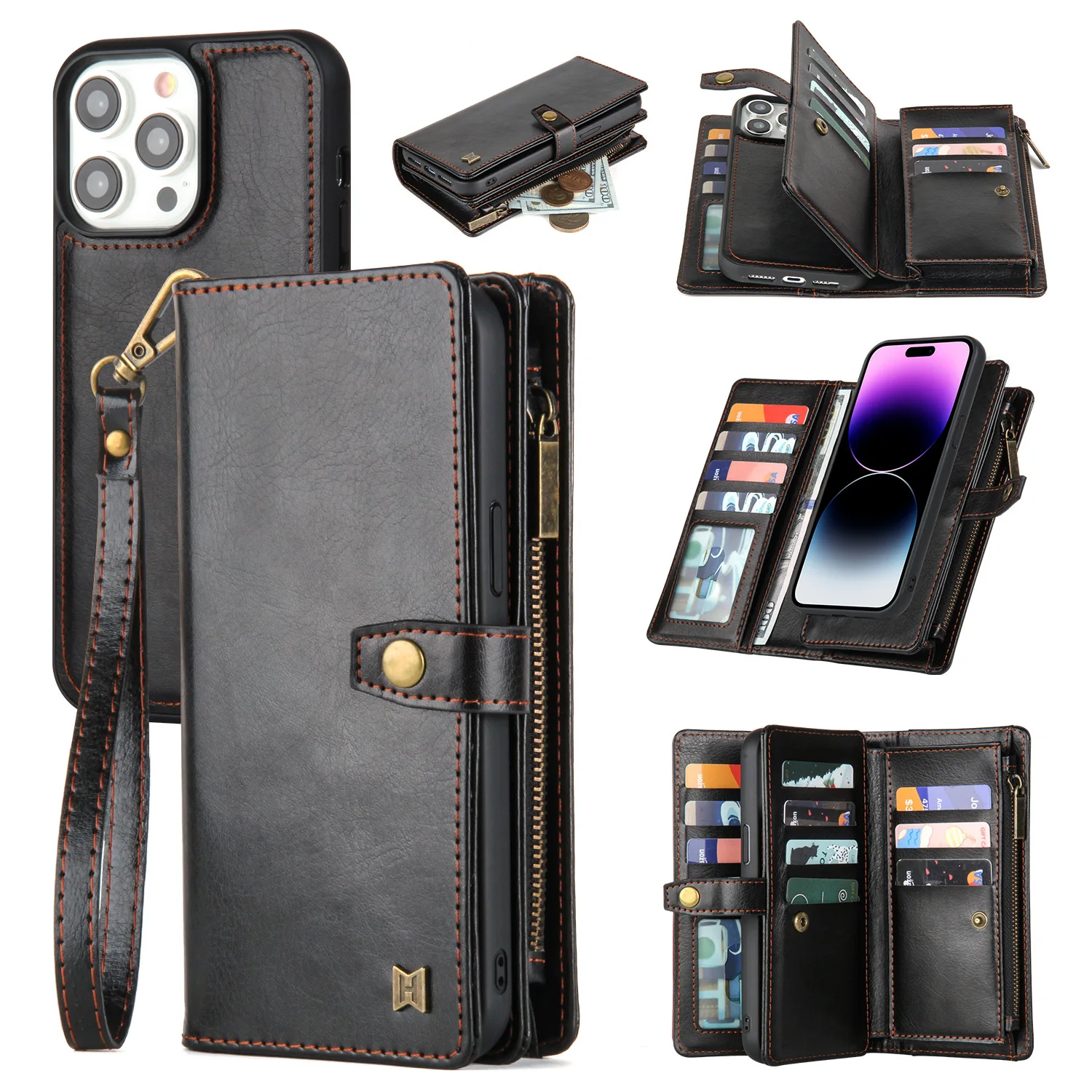 

Zipper Flip Cover Business Wallet Luxury Magnetic Leather Phone Cases For Iphone 15 14 Plus 13 12 11 Pro Max Wallet Case Bags