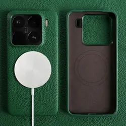 Magnetic Luxury Genuine Leather Wireless Charging Shockproof Case and Cover for Xiaomi 17T (Velvet Green 6211)