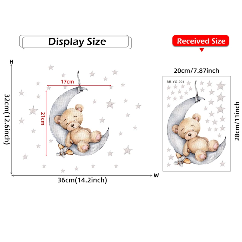 Tiny Cute Luminous Wall Stickers Teddy Bear on the Moon Stars Glow in the Dark Wall Decals Kids Room Baby Nursery Home Decor