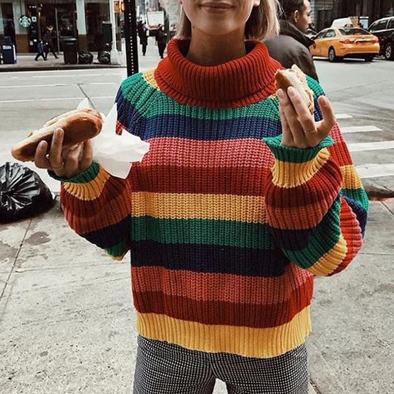 Rainbow Roll Neck Jumper Womens 