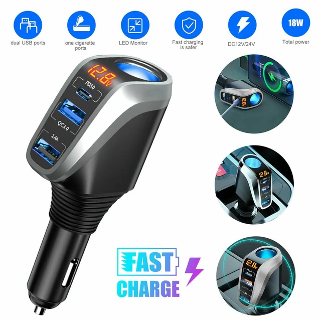 Voiture Multi-fonction allume-cigare Prise Double USB 12V-24V Chargeur de  voiture Voiture Adaptateur secteur Splitter avec écran LED