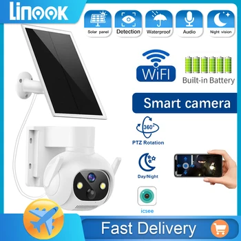 Linook icsee 태양 전지 야외 방수 무선 와이파이 헤드 IP 카메라, CCTV 무선 와이파이 야외 모니터링 카메라 360, 5MP