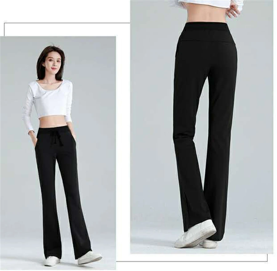 Casual Sweatpants Slim Women High Waist Flare Pants Large Size Loose Drawstring Sweat Trousers Korean Fashion Solid Mom Pants plaid pants