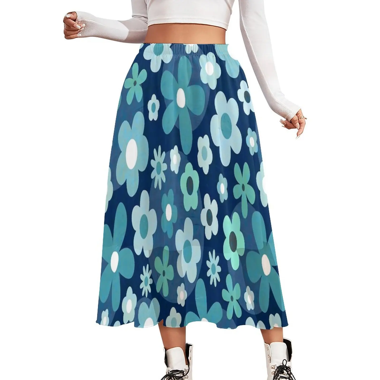 

Flower Power Skirt Women Ditsy Floral Cute Long Skirts Pattern Elastic Waist Y2K Casual Skirt Large Size