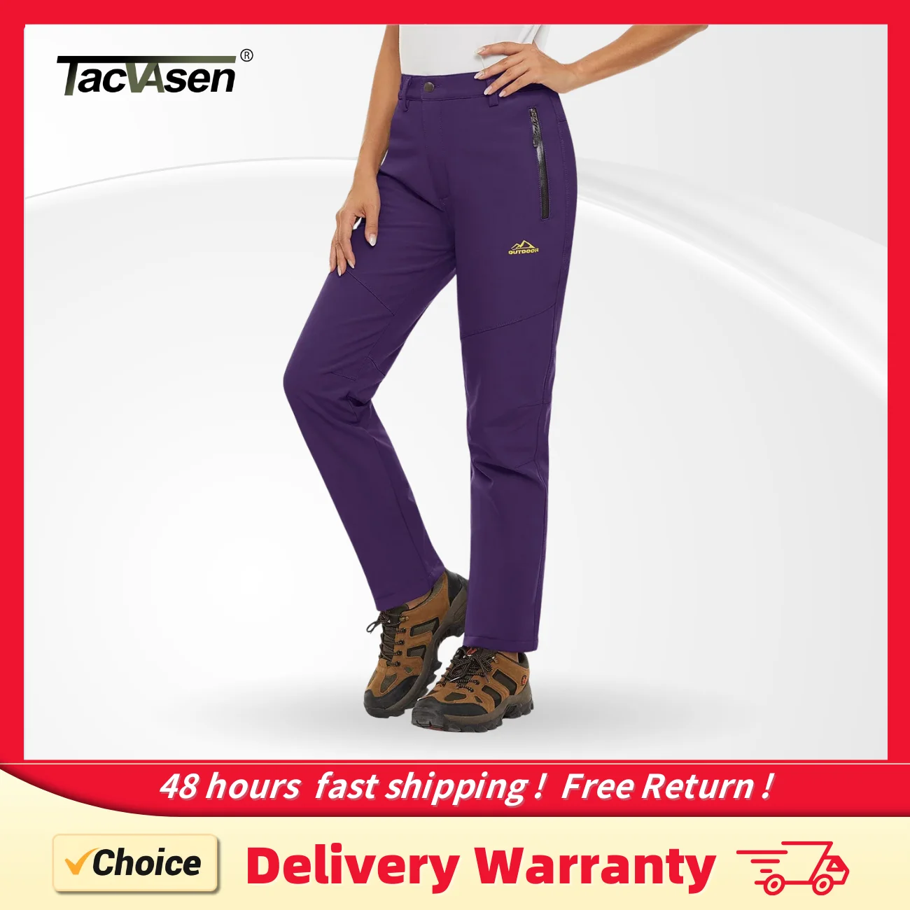 TACVASEN Women's Softshell Fleece Lining Pants Hiking Trekking Mountain  Pants Cargo Work Ski Snowboard Trousers Zipper Pockets