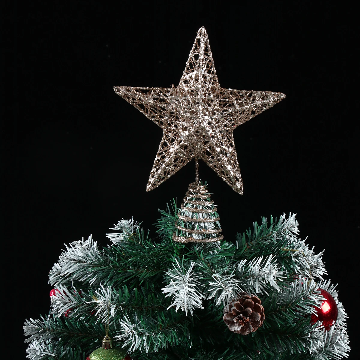 6 Fiori Di Natale Artificiali Con Clip – Decorazioni Per Albero – Colore Rosa, Con Glitter – Set 6 Pezzi - 3