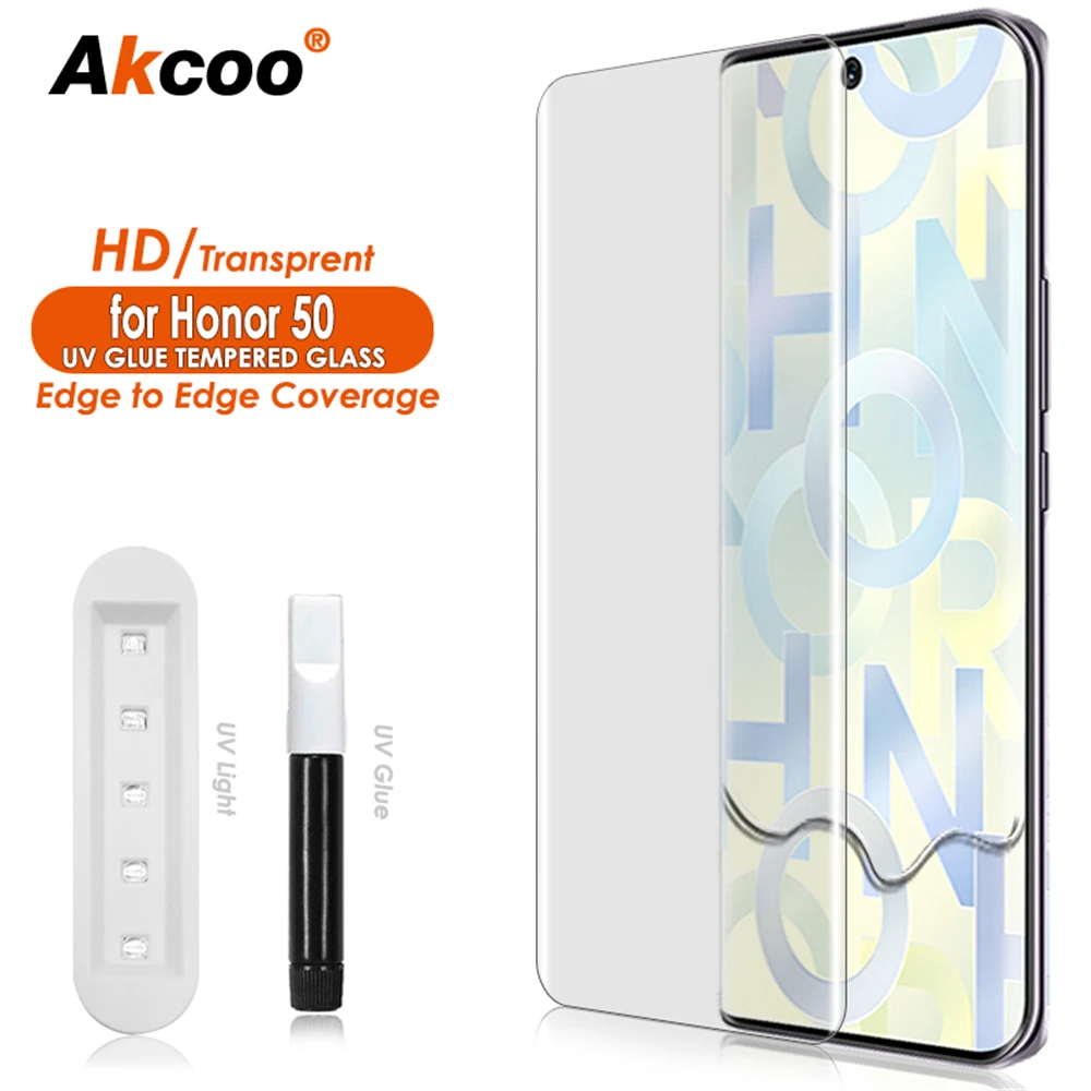 Akcoo для Honor 50 Защита для экрана УФ Закаленное стекло пленка от края до края покрытие/ремонт царапин/9H строек