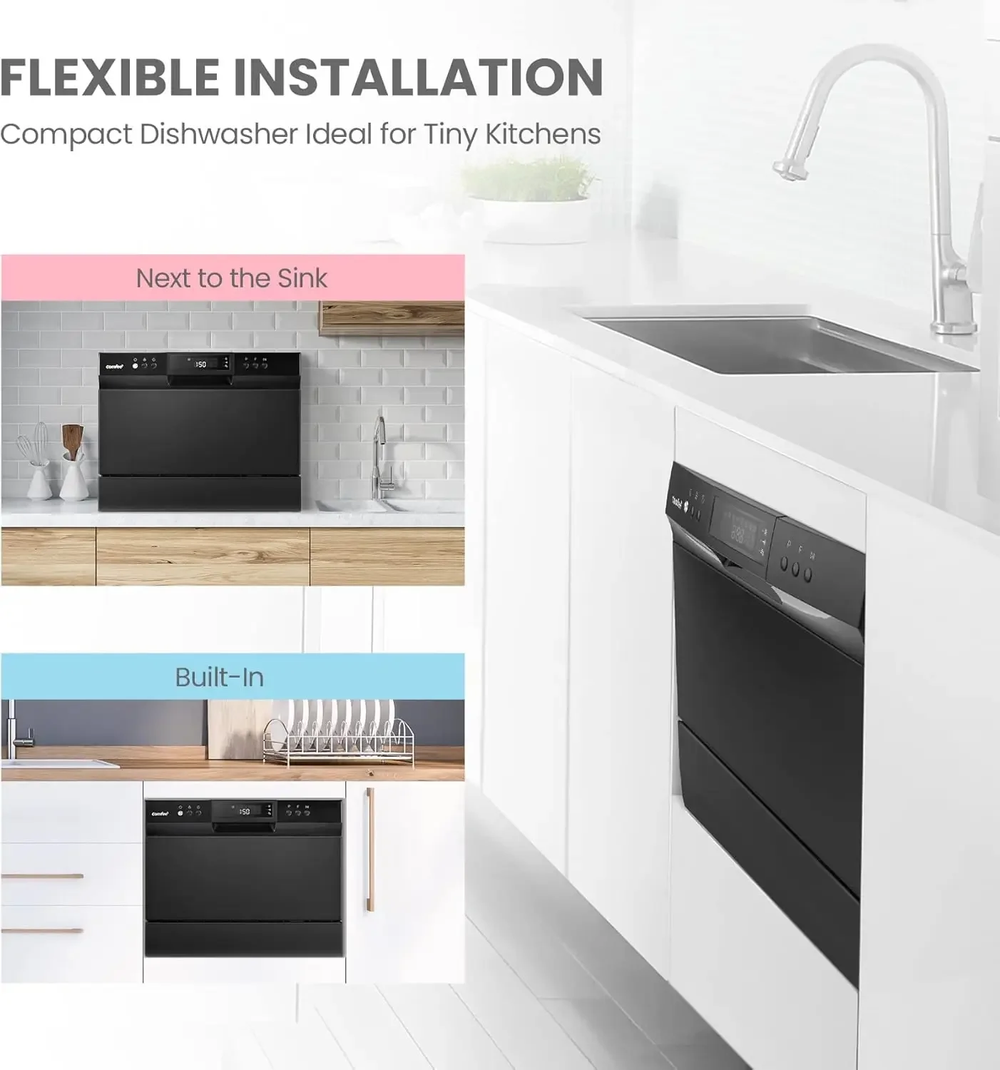 Countertop Dishwasher, Energy Star Portable Dishwasher, 6 Place Settings & 8 Washing Programs, Speed, Baby-Care, ECO& Gl 3