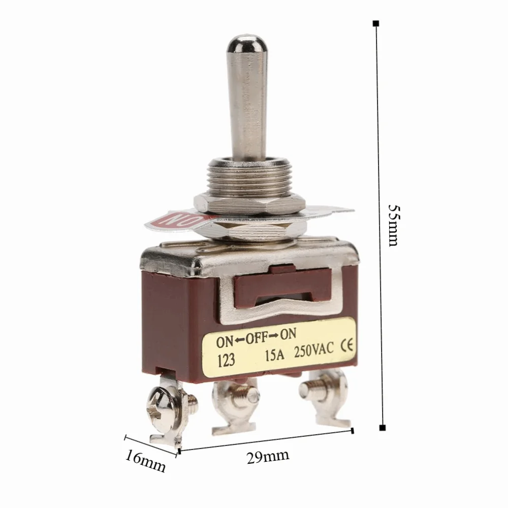 3위치 3핀 순간 토글 스위치 15A 250V 12mm ON-Off-ON 토글 스위치 컴팩트 사이즈 간편 장착 SPDT 스위치