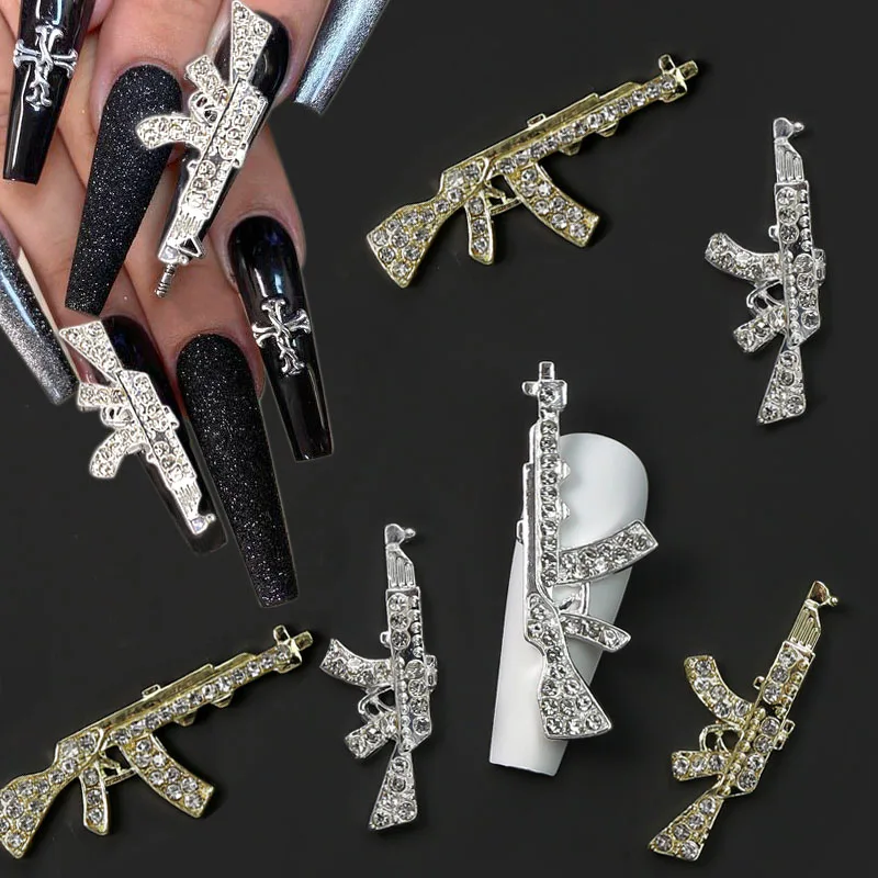 3d Alloy Gun Nail Art Charms With Crystal - Temu