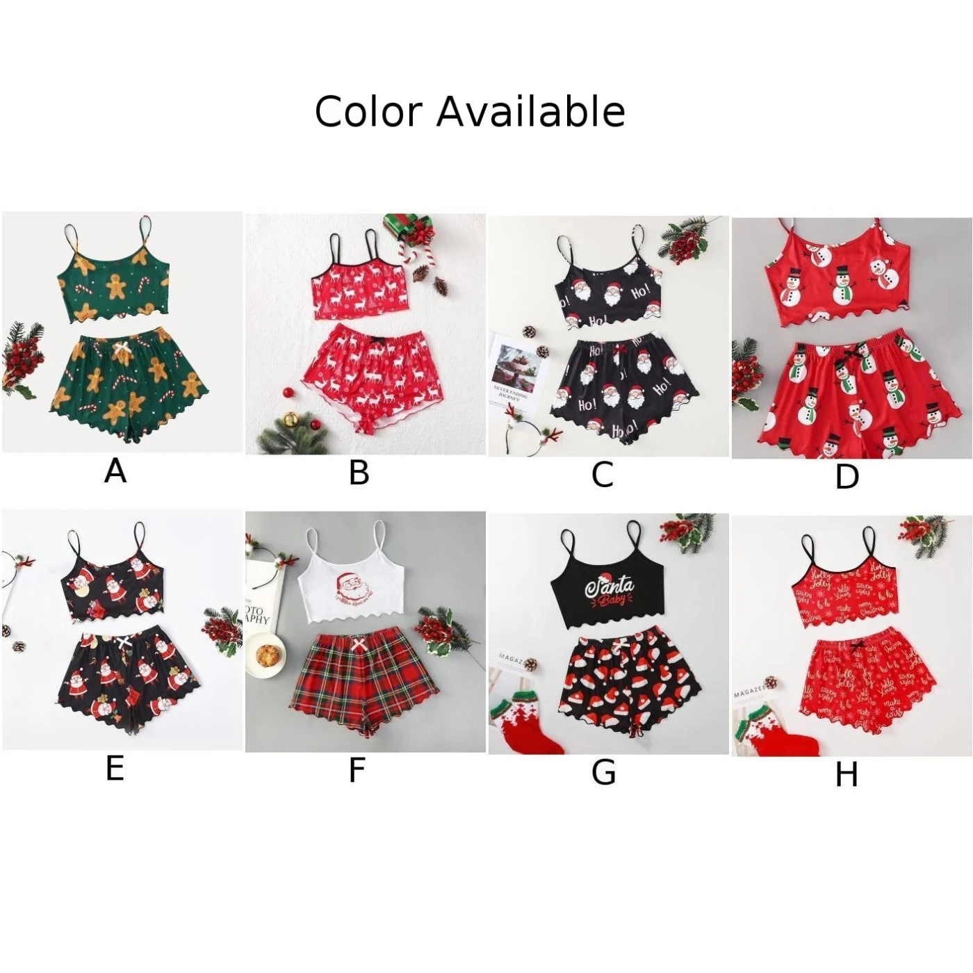Women Christmas Pajamas Set Girls Homewear Sleeveless Top With Shorts Loungewear
