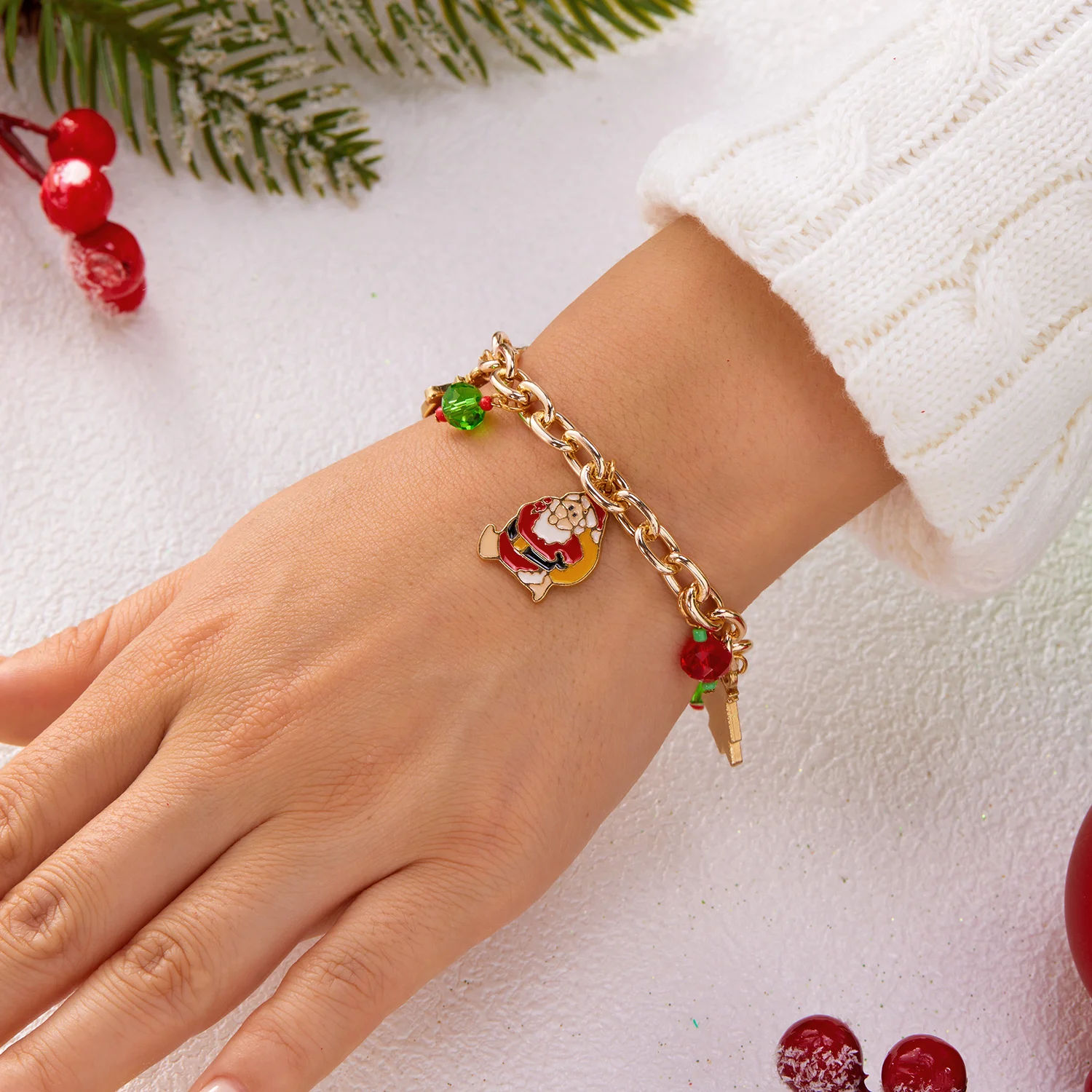 Handgefertigtes Weihnachtskettenarmband, Baum-Flugzeug-Anhänger für Frauen, die Schneemann-Haus, Elch-Motiven, Freundschaftsschmuck, Geschenke aufgeben – Detail 3