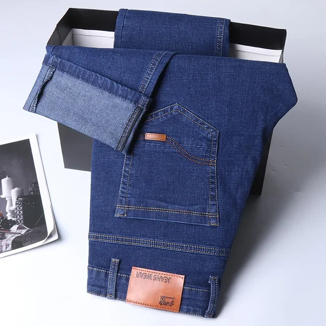 2025 NEW Men's Fashion Business Jeans Classic Style Casual Stretch Slim Jean Pants Male Brand Denim Trousers Black Blue 2