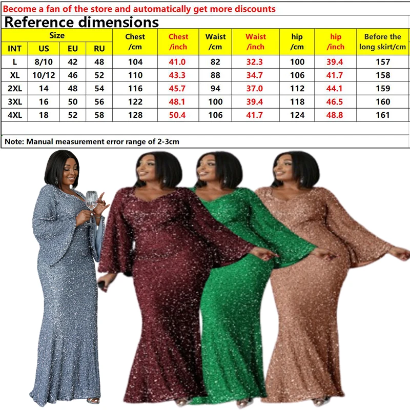2023 Long Neck Flare Sleeves Floor Sweeping Sequins Prom Dress Ladies Elegant Wedding Birthday Party Fashion Evening Dress